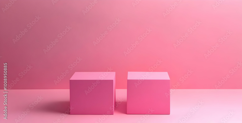 Two Pink Square Pedestals on Abstract Background Two Pink Square Pedestals on Abstract Background