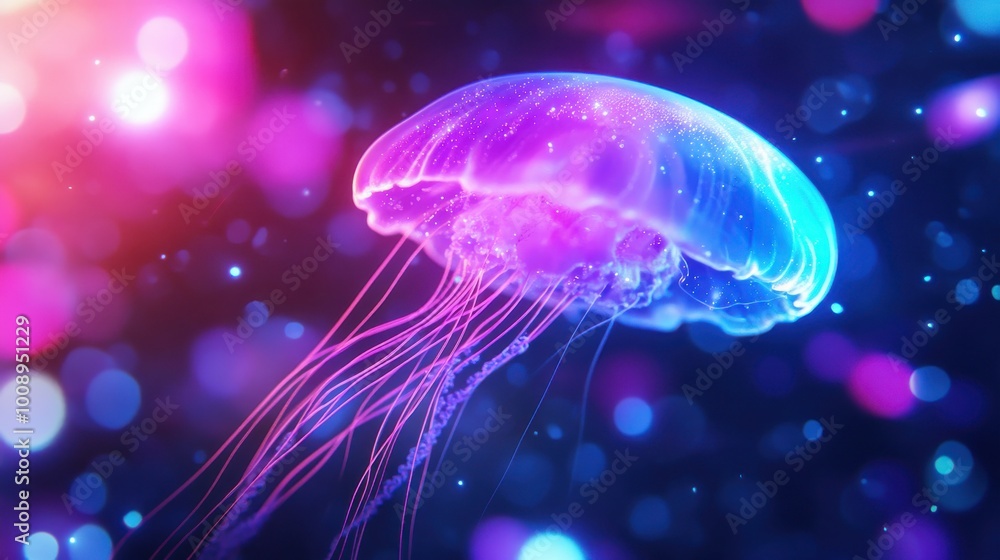 Cosmic Jellyfish Floating in Colorful Background Cosmic Jellyfish Floating in Colorful Background