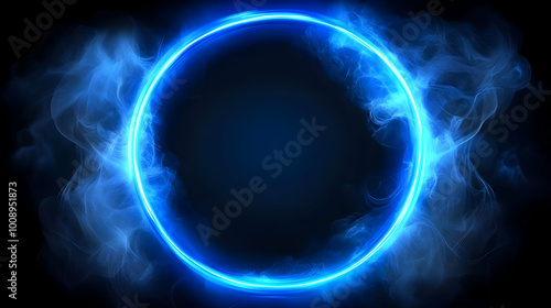 Glowing Blue Neon Ring on Dark Background