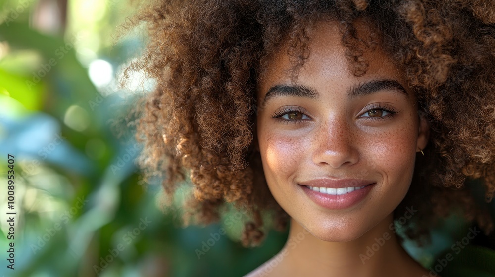 Portrait of a Smiling Woman with Curly Hair Portrait of a Smiling Woman with Curly Hair