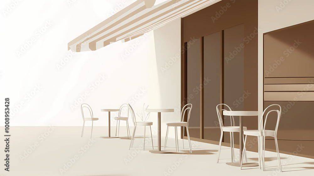 3D illustration of a modern minimalist coffee shop landscape. Architectural design perspective, construction of a fantasy building. 3D illustration of a modern minimalist coffee shop landscape. Architectural design perspective, construction of a fantasy building.