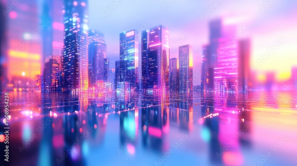 Fototapeta premium Surreal Cityscape with Melting Elements at Dusk