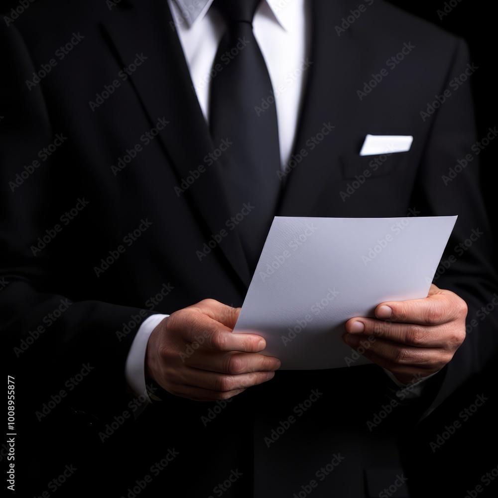 A well-dressed man in a suit holding a blank sheet of paper, ideal for business, corporate, or professional themes. A well-dressed man in a suit holding a blank sheet of paper, ideal for business, corporate, or professional themes.