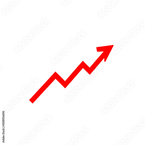 Jagged red arrow trending upward, isolated on transparent background, Generative AI