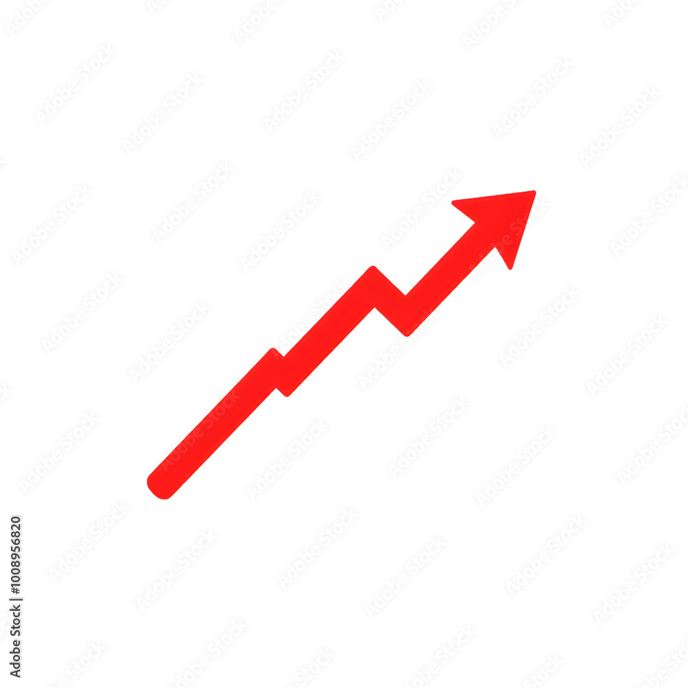 Thin red arrow with upward trend, isolated on transparent background, Generative AI Thin red arrow with upward trend, isolated on transparent background, Generative AI