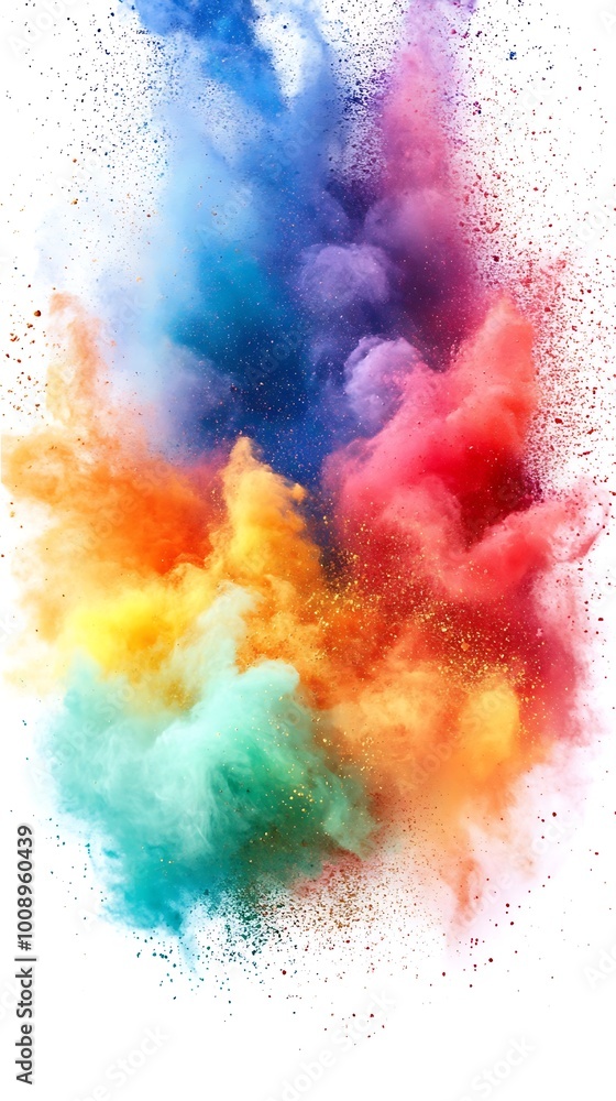 Obraz premium Mixed rainbow powder creating vivid colors on white picture