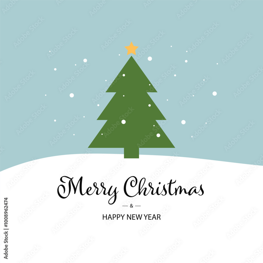 Christmas card with Christmas tree and snow. Merry Christmas and Happy New Year. Vector Christmas card with Christmas tree and snow. Merry Christmas and Happy New Year. Vector