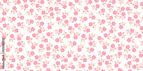 Seamless Dark Pink Floral Pattern with White Background