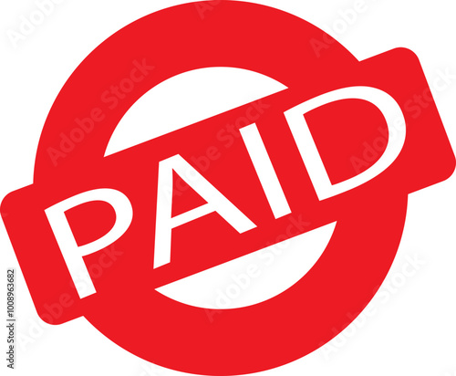 Paid red stamp vector texture design flat icon for many purposes. Rubber cliche imprint. Stencil business illustration, payment money fee, bank invoice office fee isolated on transparent background.