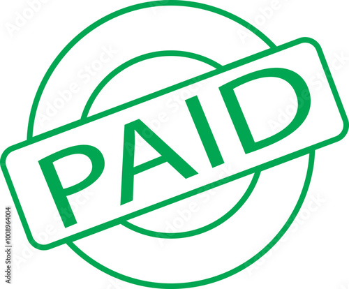 Paid green stamp vector texture design line icon for many purposes. Rubber cliche imprint. Stencil business illustration, payment money fee, bank invoice office fee isolated on transparent background.