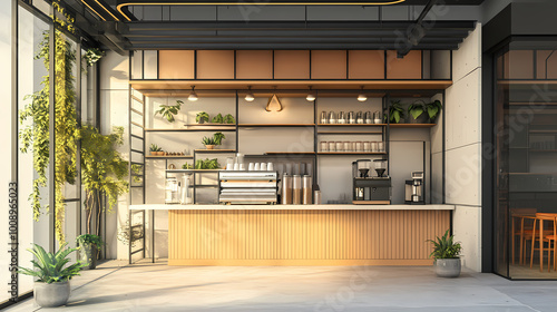 Wallpaper Mural 3D illustration of a modern minimalist coffee shop landscape. Architectural design perspective, construction of a fantasy building. Torontodigital.ca
