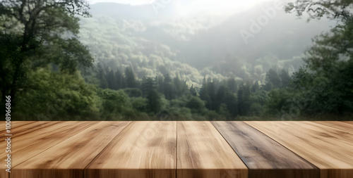 Clean Wooden Tabletop in Beautiful Natural Setting