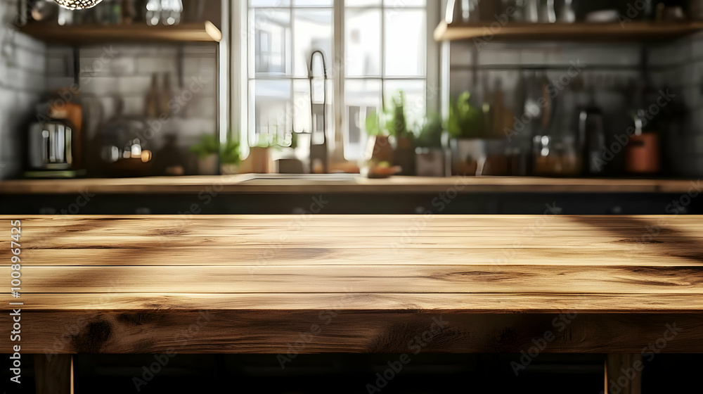 Beautiful Wooden Tabletop in Clean Kitchen Setting Beautiful Wooden Tabletop in Clean Kitchen Setting