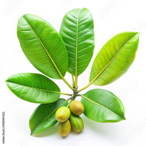 Medicinal Terminalia arjuna leaves isolated on white background photo