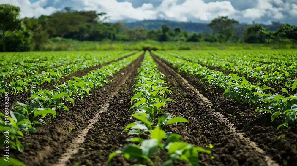 Sustainable Farming Practices in Organic Field with Lush Vegetation Sustainable Farming Practices in Organic Field with Lush Vegetation