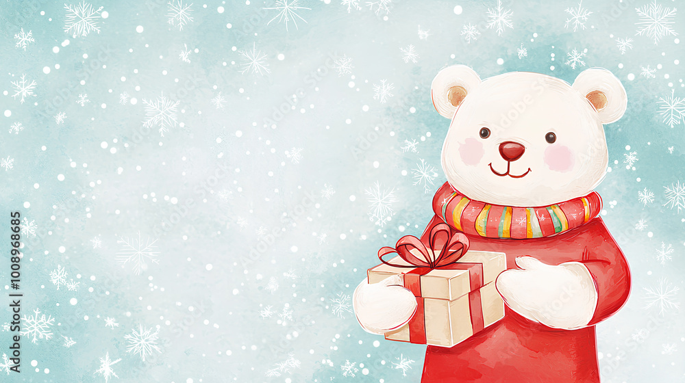 White teddy bear is holding a red present White teddy bear is holding a red present