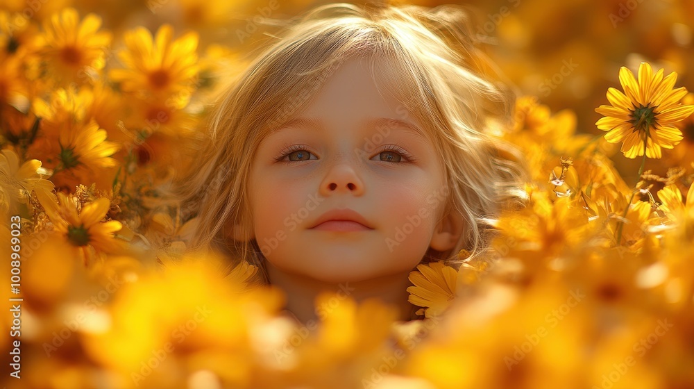 Little girl in a field of yellow flowers Little girl in a field of yellow flowers