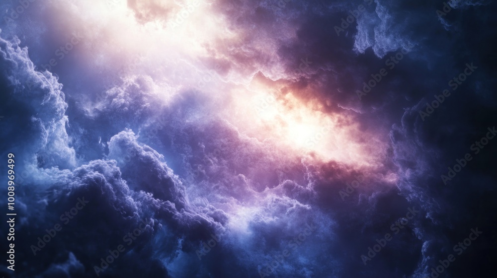 Dramatic Sky with Glowing Clouds and a Light Source in the Center Dramatic Sky with Glowing Clouds and a Light Source in the Center
