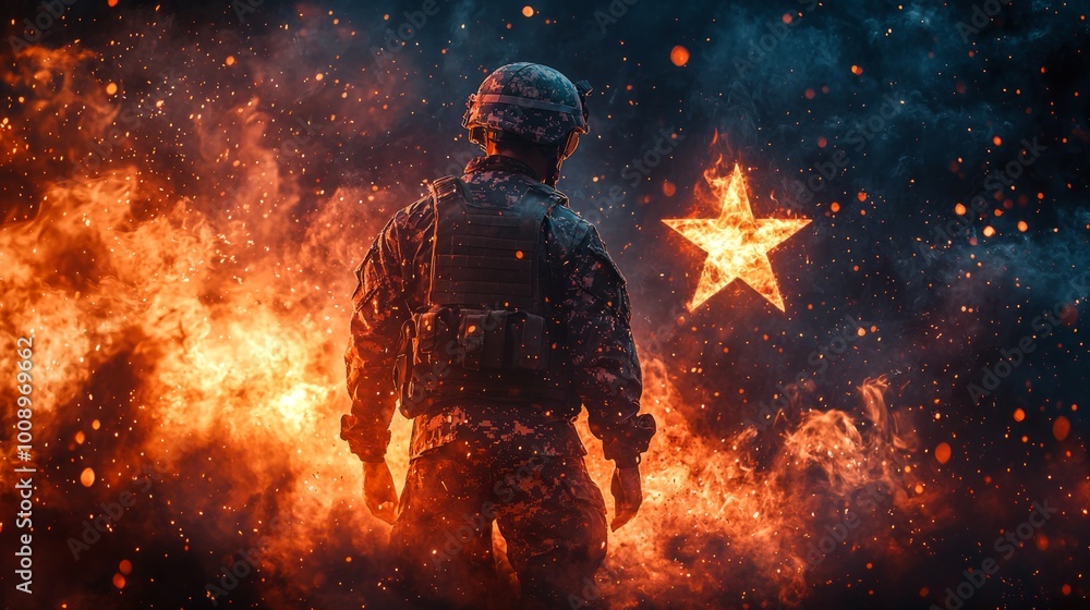 Military epaulette with a flame coming out of the star Military epaulette with a flame coming out of the star