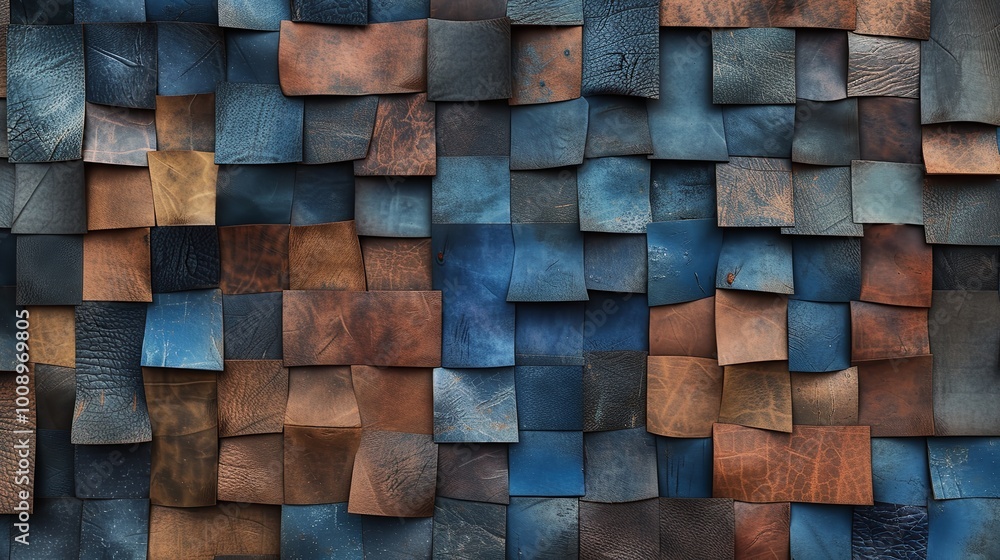 A mosaic of leather in various colors and textures arranged A mosaic of leather in various colors and textures arranged