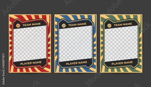 Set of trading frames for game sports card template. Three blank templates for team name and player name for sports posters