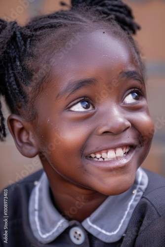 A young child with a bright smile, perfect for illustrating joy and innocence