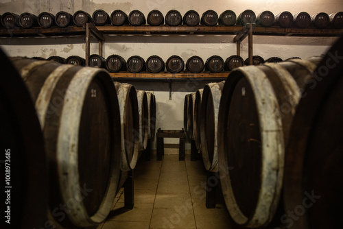 Balsamic vinegar barrels where the vinegar waits to be aged.