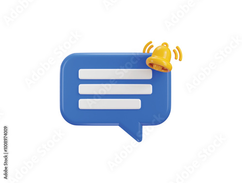 3d chat message blue speech bubble icon with bell notification alert notice for message icon vector illustration