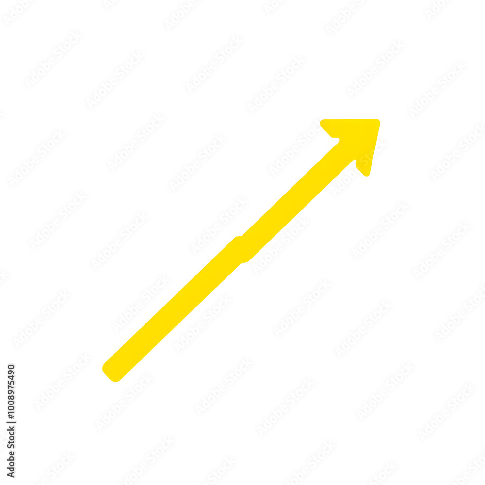 Long yellow arrow with upward trend, isolated on transparent background, Generative AI Long yellow arrow with upward trend, isolated on transparent background, Generative AI