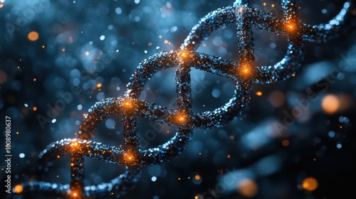 human dna molecule depicted against a dark mysterious background highlighting the intricate structure and interwoven strands that symbolize life and genetic information