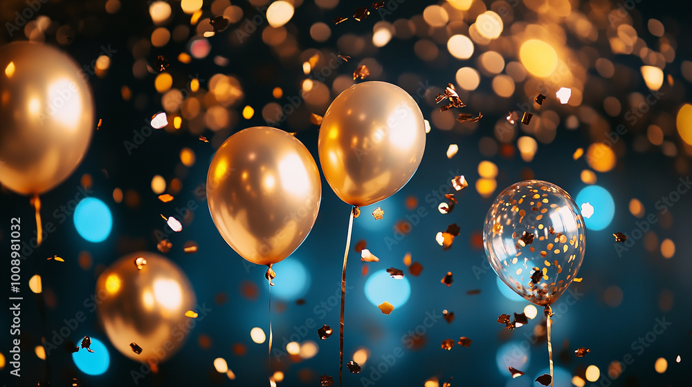Golden Glow Confetti and Balloons for the Ultimate Party. Generative AI Golden Glow Confetti and Balloons for the Ultimate Party. Generative AI
