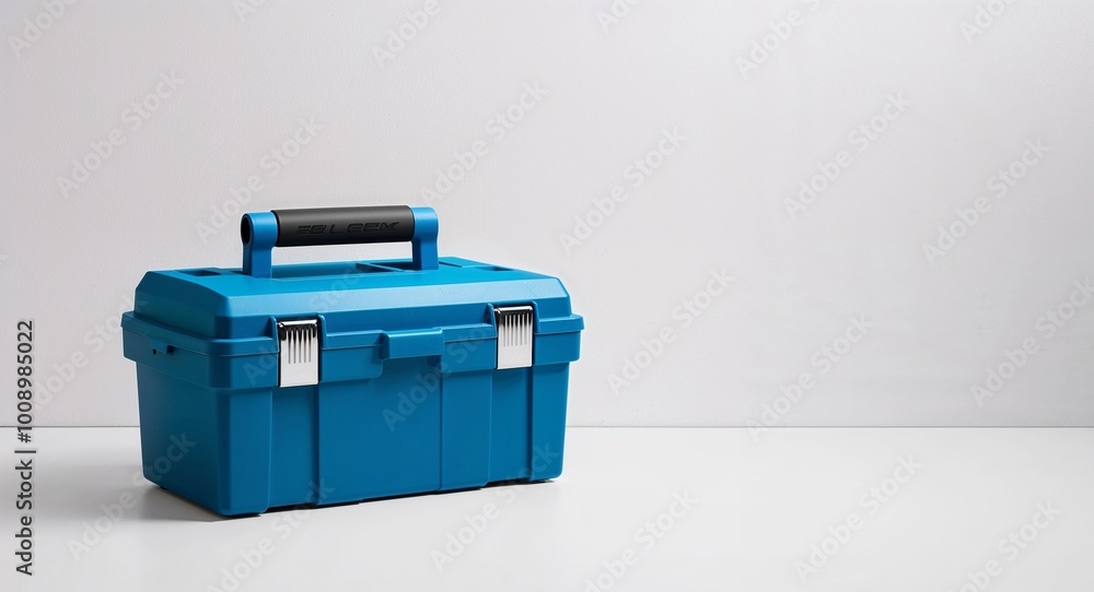 Sleek blue toolbox featured on a minimalist white canvas Sleek blue toolbox featured on a minimalist white canvas