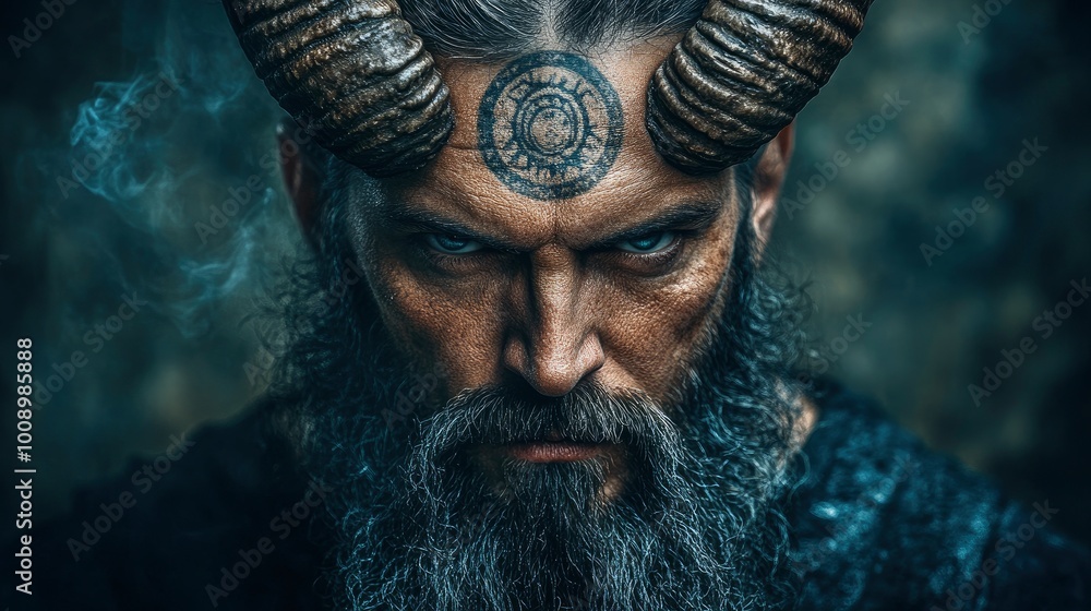 The Devil's Gaze - A Man with Horns and a Tattoo The Devil's Gaze - A Man with Horns and a Tattoo