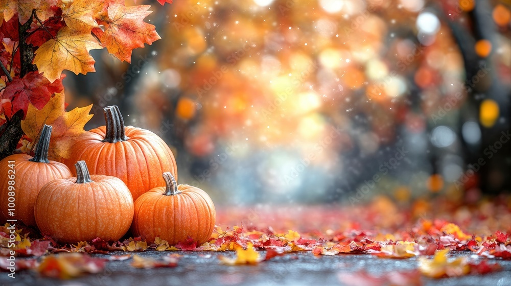 Autumn Pumpkin Display with Blurry Background Autumn Pumpkin Display with Blurry Background