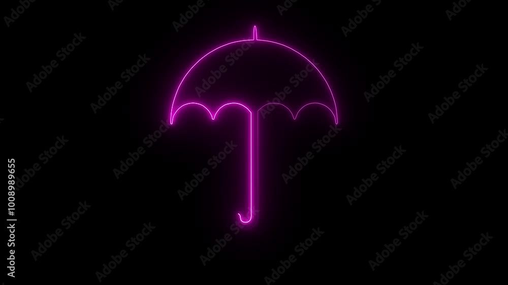 abstract Neon glowing umbrella icon animation 4k video. abstract Neon glowing umbrella icon animation 4k video.
