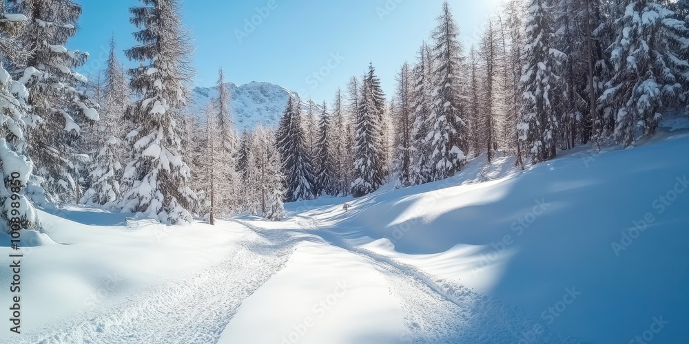 Beautiful winter landscape with snow-covered trees and a clear blue sky, perfect for seasonal and nature-themed projects. Beautiful winter landscape with snow-covered trees and a clear blue sky, perfect for seasonal and nature-themed projects.