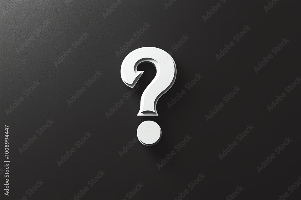 Thin minimalist question mark symbol in white, centered on a smooth dark background
