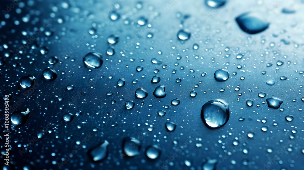 Close-up of Water Droplets on Blue Surface Close-up of Water Droplets on Blue Surface