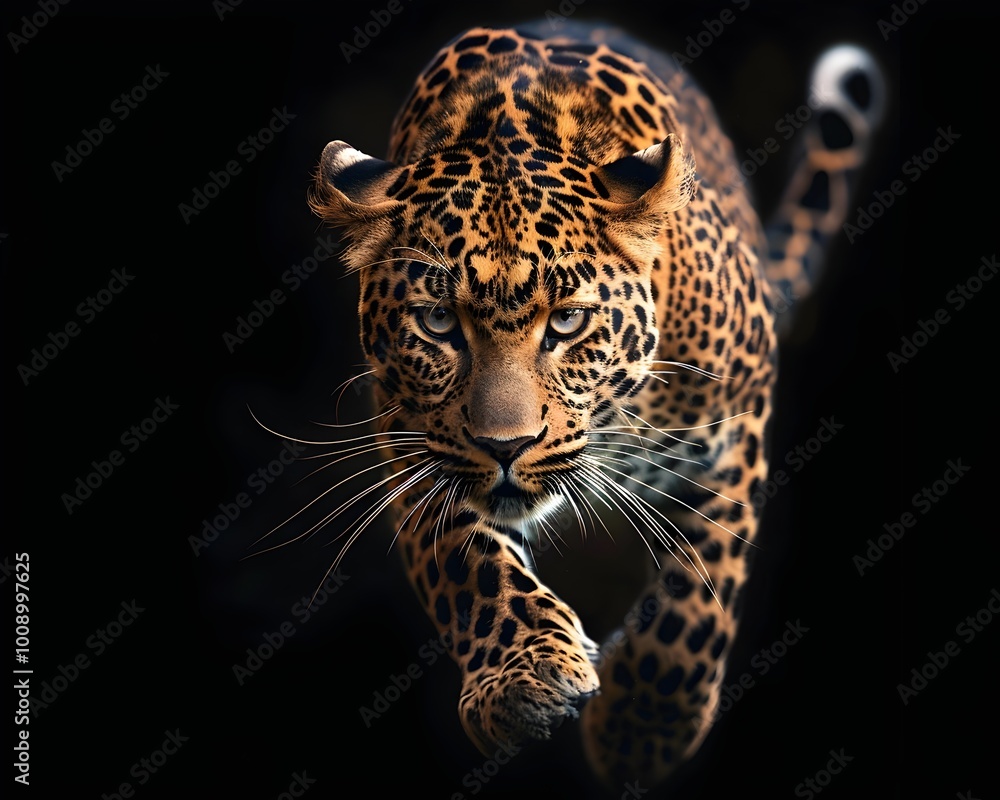 Fierce Leopard Mid Pounce Muscles Tense Predatory Gaze Locked on its Prey Fierce Leopard Mid Pounce Muscles Tense Predatory Gaze Locked on its Prey