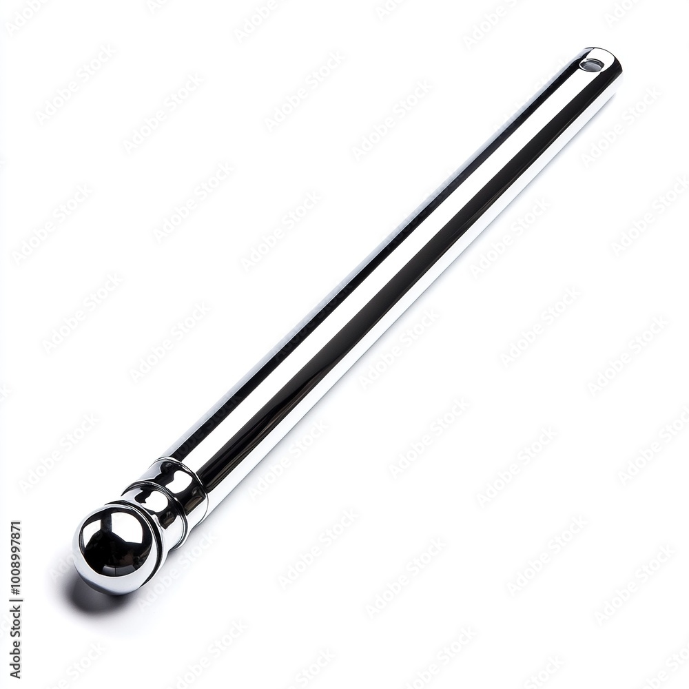 A shiny, elongated metal tool with a rounded end, likely used for automotive or mechanical purposes. A shiny, elongated metal tool with a rounded end, likely used for automotive or mechanical purposes.