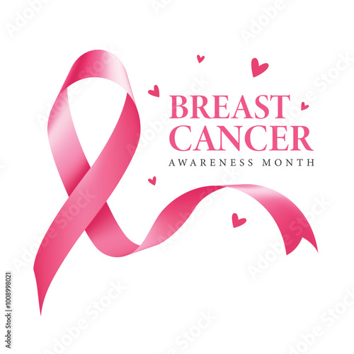 Pink ribbon to World Breast Cancer Awareness month. Bright Brest Cancer medical Post. Vector illustration.