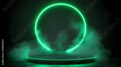 Wallpaper Mural Neon Green Abstract Background with Floating Ring Torontodigital.ca