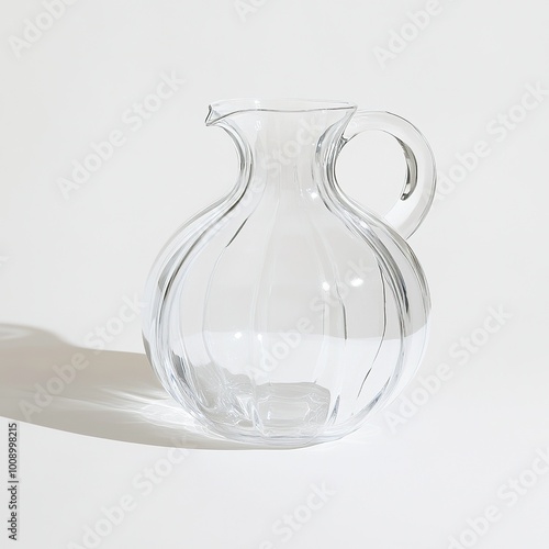 A clear glass pitcher with a rounded shape, designed for serving beverages. photo