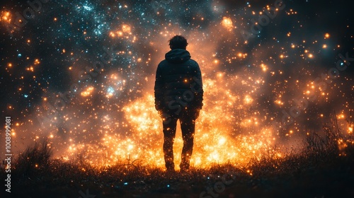 Man Silhouetted Against a Starry Sky