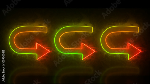 Neon U-Turn Sign. glowing Right U-turn arrow icon. neon road sign with turn symbol isolated photo