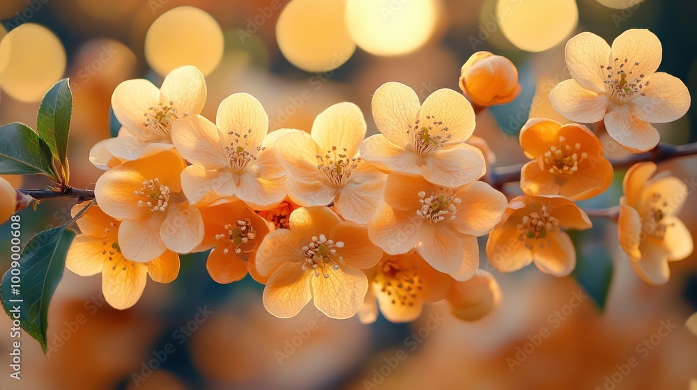 Closeup of Delicate Peach Blossoms with Bokeh Background Closeup of Delicate Peach Blossoms with Bokeh Background