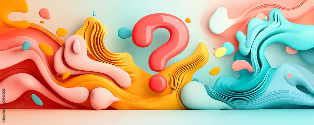 Artistic bold question mark symbol made of flowing shapes, set against a smooth abstract backdrop Artistic bold question mark symbol made of flowing shapes, set against a smooth abstract backdrop