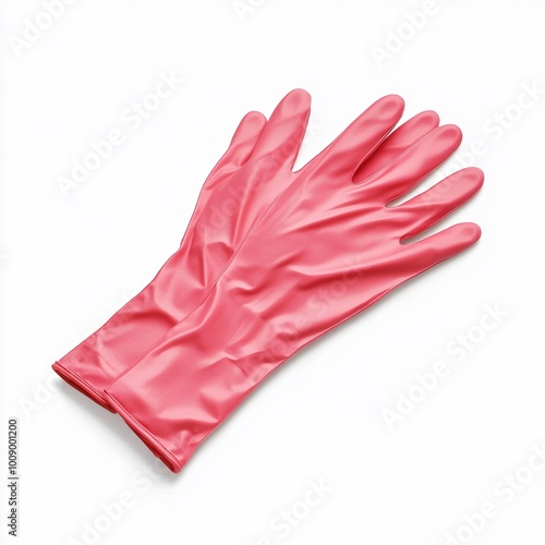 A pair of pink rubber gloves, commonly used for cleaning and protecting hands.