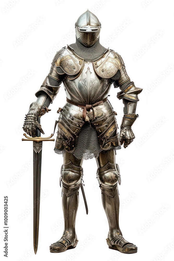 Knight in shining armor sword weapon white background. Knight in shining armor sword weapon white background.