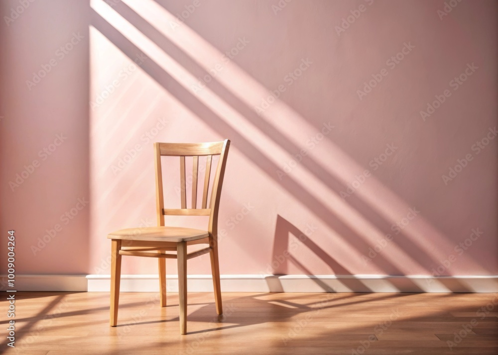 Wooden Chairs in a Sunlit Room with Pastel Pink Walls for Modern Interior Design Wooden Chairs in a Sunlit Room with Pastel Pink Walls for Modern Interior Design